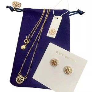 Tory Burch gold pave necklace & earring set